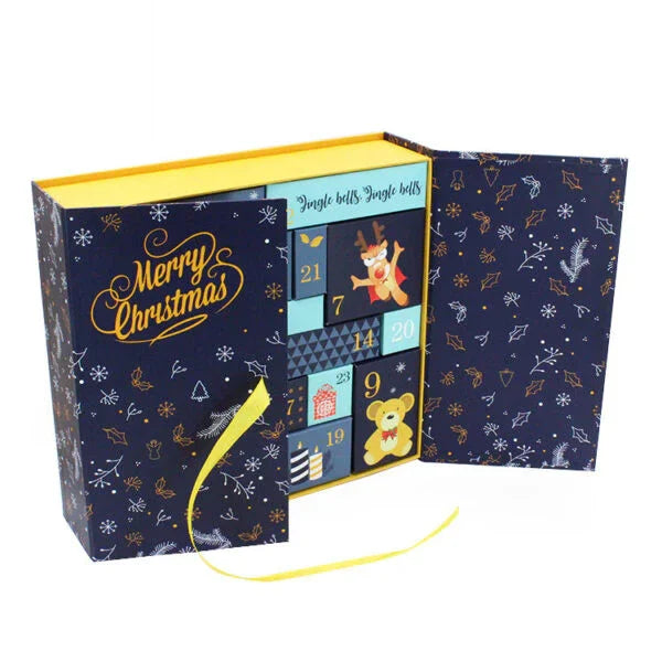 Christmas-themed advent calendar with festive design and visible numbers.