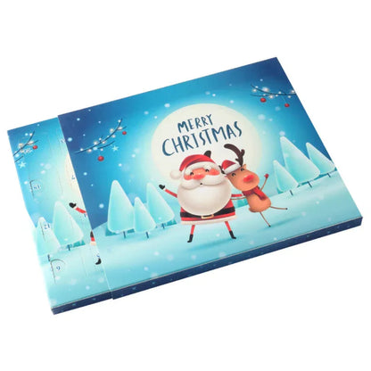 Christmas gift box featuring Santa Claus and reindeer artwork