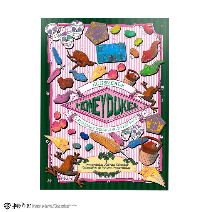 Hogwarts-themed advent calendar with colorful items