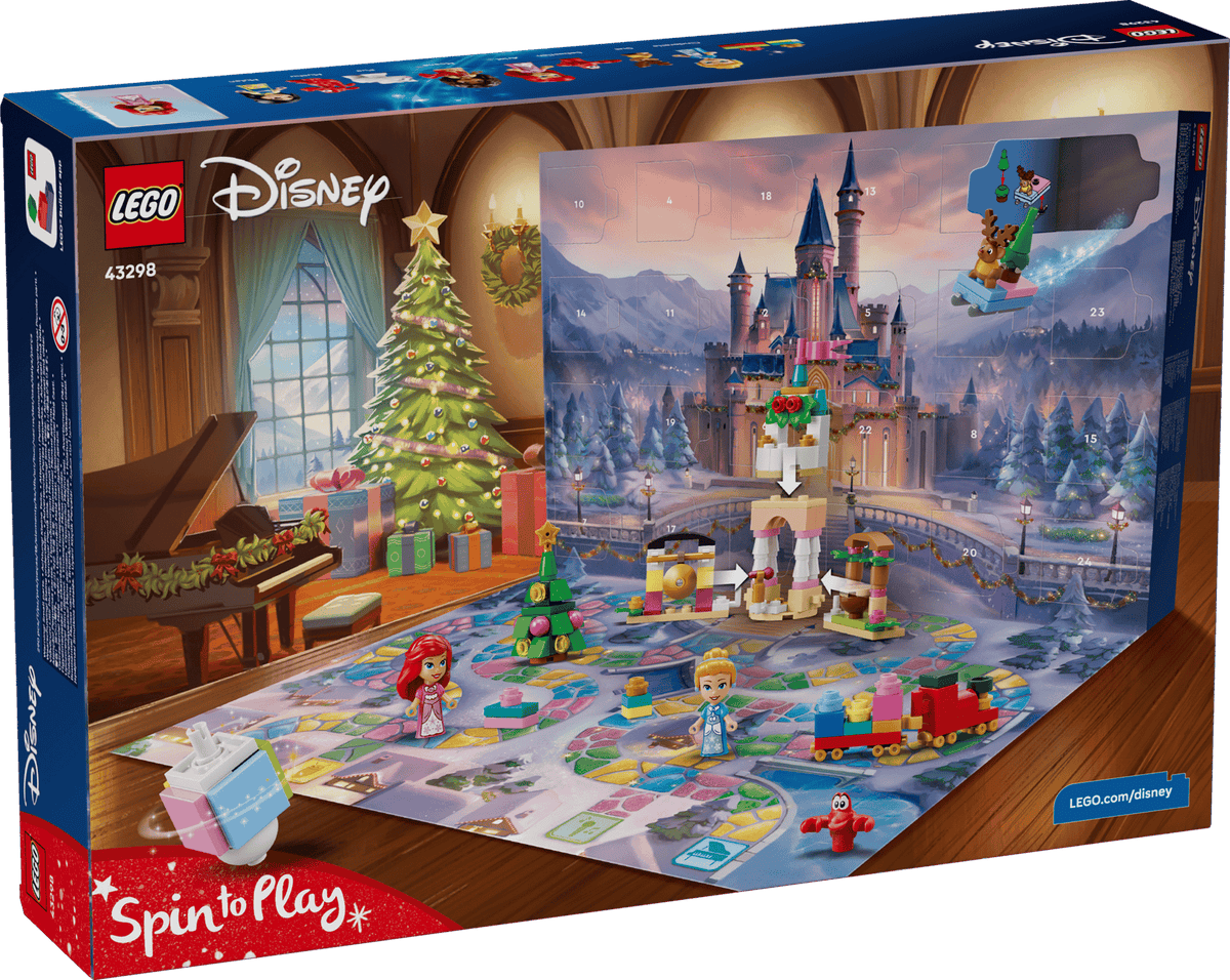 LEGO Disney Advent Calendar packaging with Christmas scene and castle