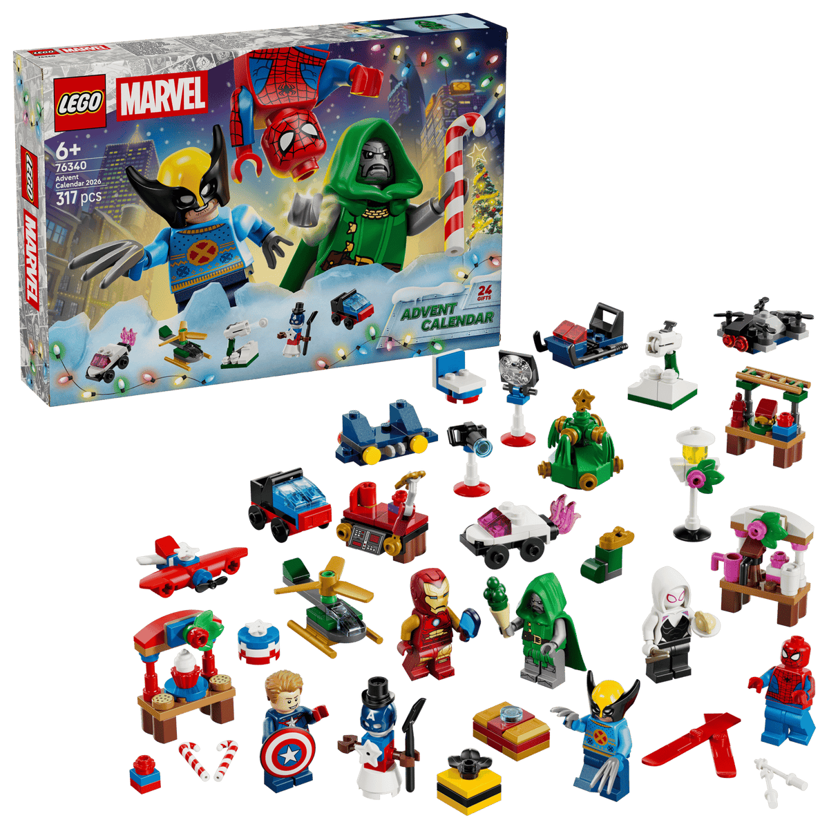 LEGO Marvel Advent Calendar with figures and set pieces 
