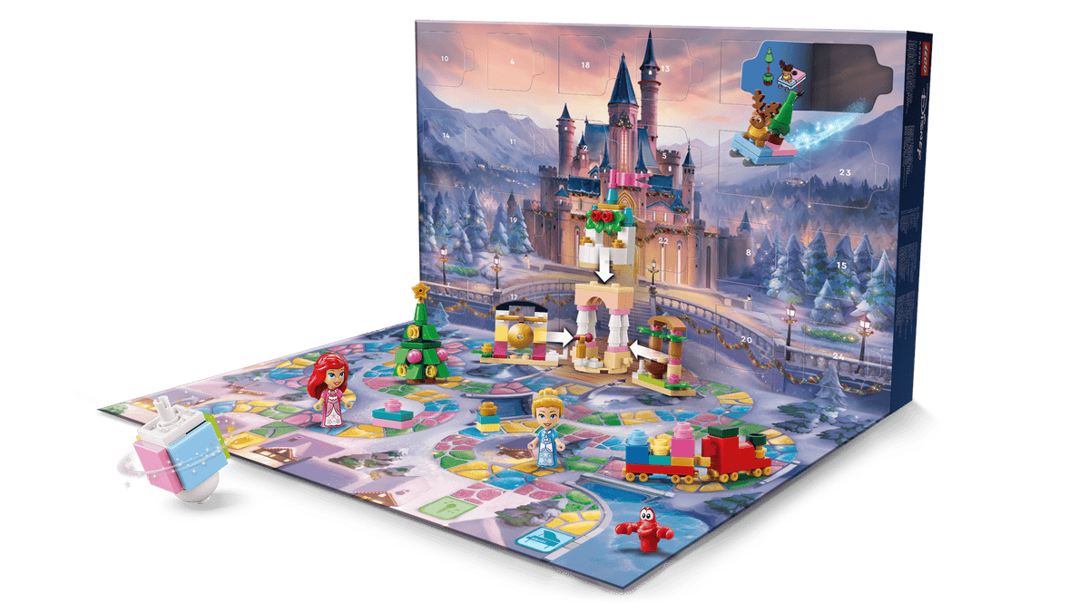 Toy play mat with characters and castle backdrop